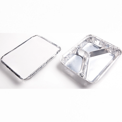 TIA high heat resistant rectangle 600ML silver aluminium foil tray 3 compartments