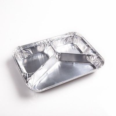 600ml food grade disposable 3 compartments lunch box aluminum foil container for carry out food